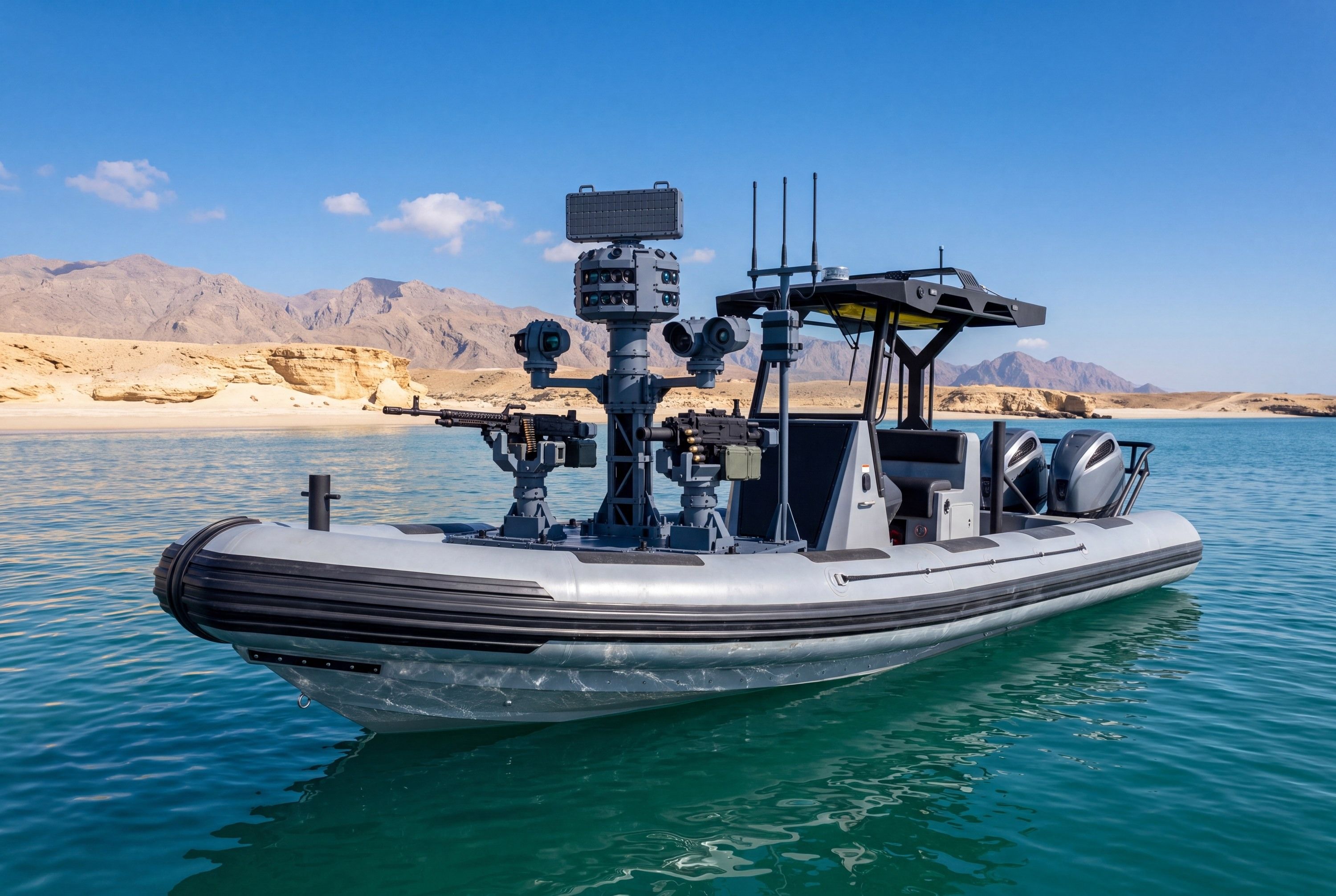 ZEUS AMME aboard a patrol boat in a navy grey finish. Concept rendering.