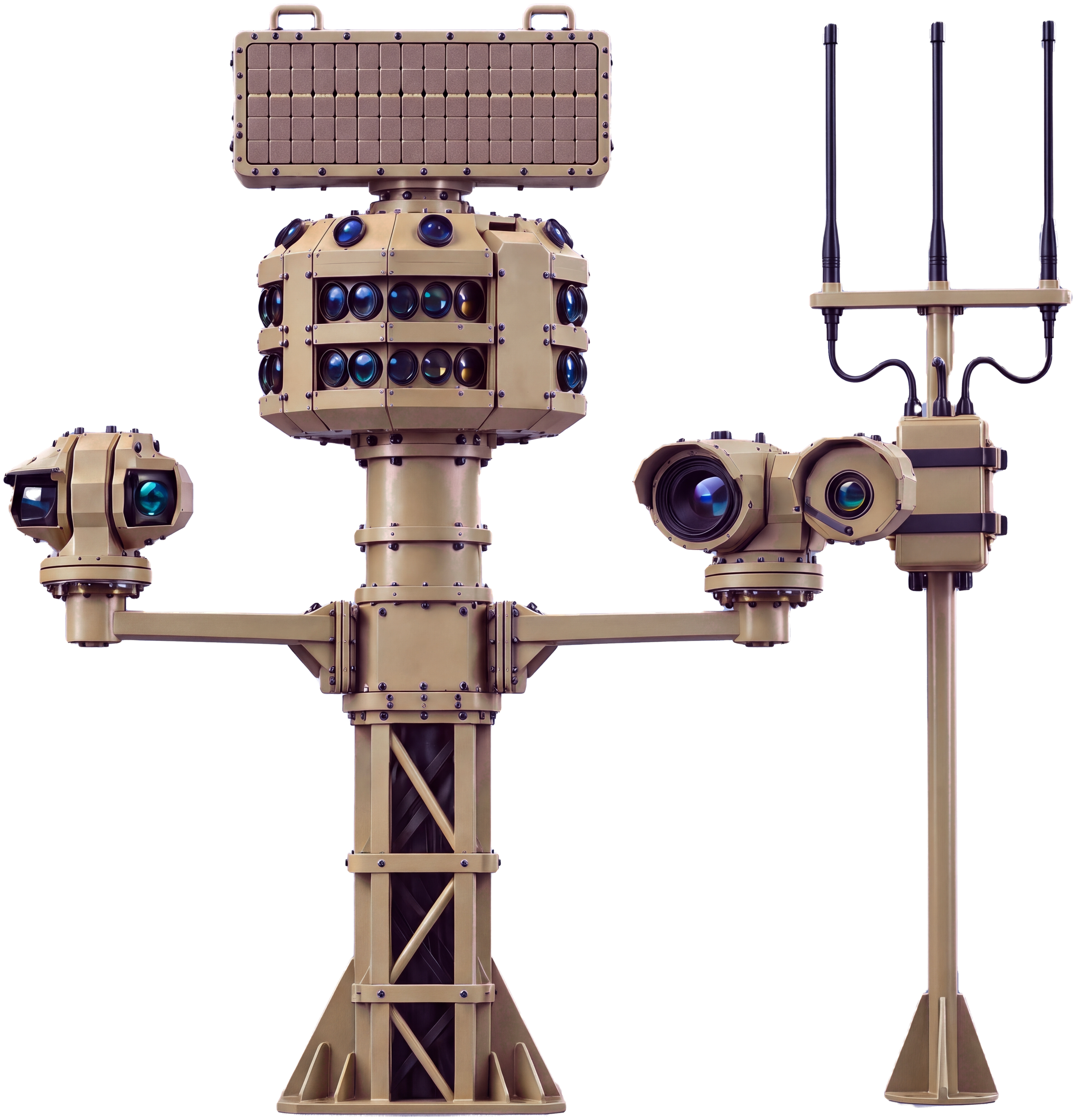 ZEUS AMME sensing core with radar, staring camera array, long-zoom and thermal cameras and Remote ID receiver. Concept rendering.